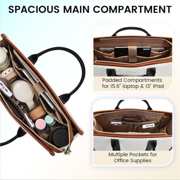 Laptop Bags for Women, 15.6 inch Waterproof Work Tote Bag with Clutch, - Picture 2 of 7